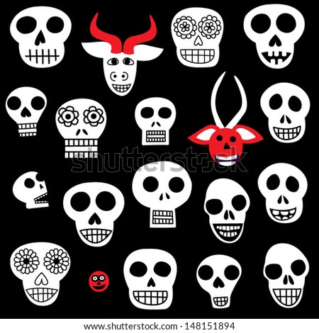 day of the dead mexican folk art halloween mask skull isolated vector collection - Mexican Halloween Skulls day of the dead mexican folk art halloween mask skull isolated vector collection - Mexican Halloween Skulls
