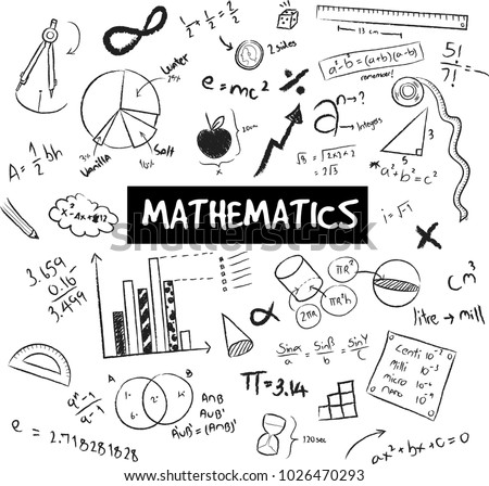 Math theory and mathematical formula equation and model or graph doodle handwriting icon in white isolated backgroundl used for school education, create by vector