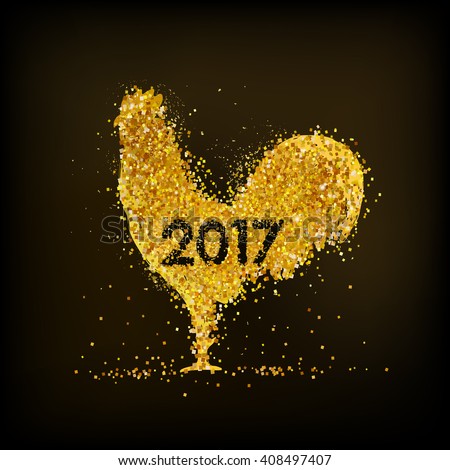 Golden rooster on black background. Chinese calendar for the year of golden rooster 2017. Rooster golden silhouette