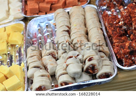 The various indian sweets at a market - stock photo
