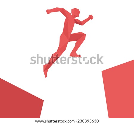 Man jumping over gap, geometric design vector isolated