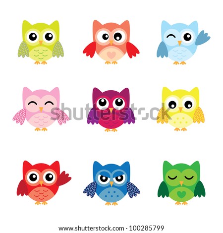 Cute Owl Characters Stock Vector 100285799 - Shutterstock