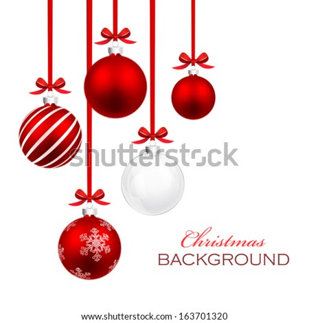 Christmas balls with red ribbon and bows