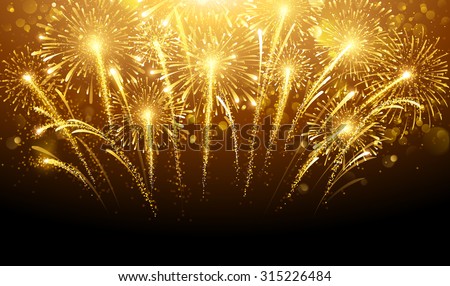 Holiday fireworks on dark background. Vector illustration