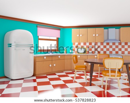 Retro Kitchen Cartoon Style Checkered Floor Stock Illustration ... Retro Kitchen Cartoon Style Checkered Floor Stock Illustration ...
