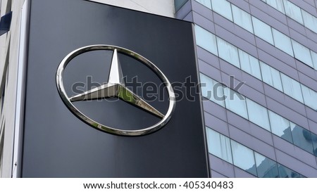 KUALA LUMPUR, MALAYSIA - April 10, 2016. Mercedes-Benz logo display in front of showroom in Kuala Lumpur. Mercedes is a German automobile manufacturer. Founded since 1926