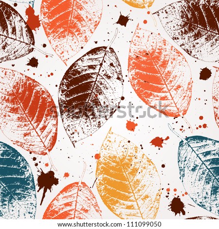 Seamless pattern with colored autumn leaves and blots. EPS 10 vector illustration