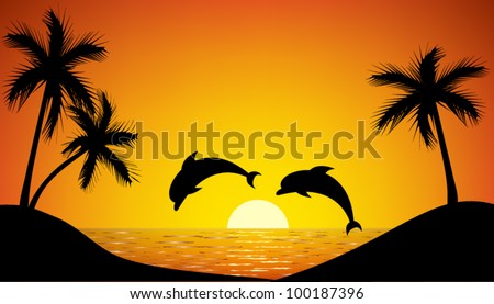 Dolphin Jumping Ocean Sunset Stock Vector 100187396 - Shutterstock