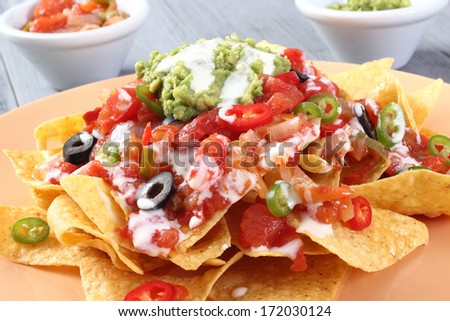 nachos with sauce - stock photo