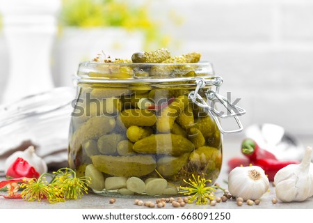 Pickled cucumbers, small marinated pickles, gherkins