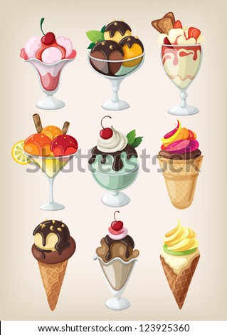 Set of colorful tasty isolated ice cream.