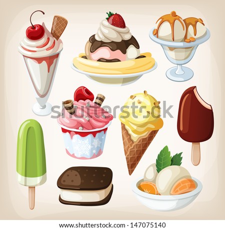Set of colorful tasty isolated ice cream.