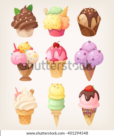 Set of colorful tasty isolated ice cream. Vector
