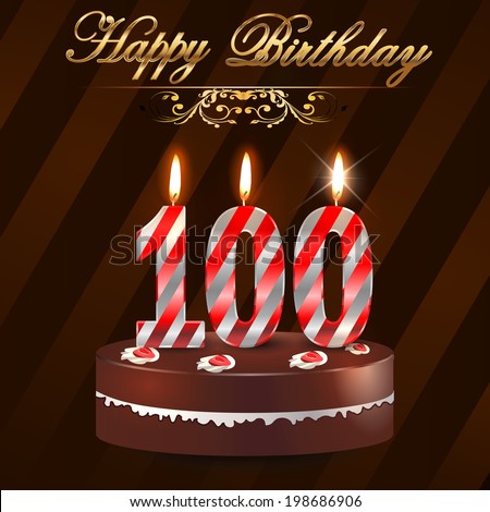 100 Year Happy Birthday Card Cake Stock Vector 198686906 