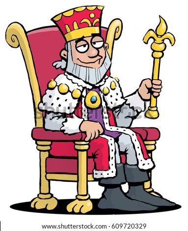 Cartoon Illustration King Sitting On Throne Stock Illustration