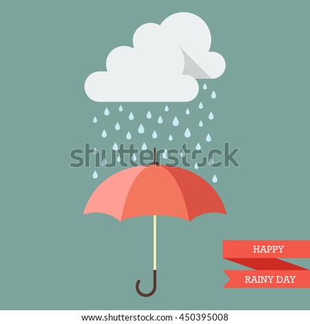 Cloud with Rain drop on umbrella. Flat style vector illustration