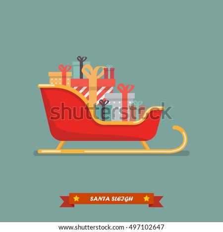 Santa sleigh with piles of presents. Vector illustration