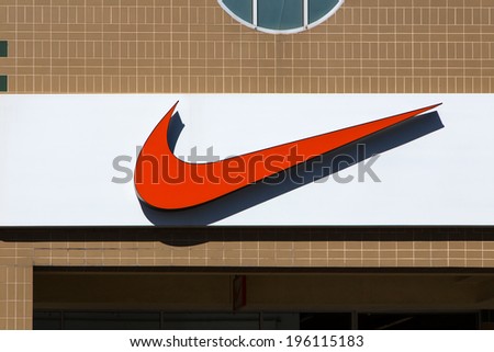 GILROY, CA/USA - MAY 26, 2014: Nike store exterior. Nike markets and sells footwear, apparel, equipment, accessories and services.