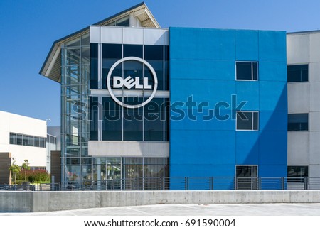 SANTA CLARA, CA/USA - JULY 29, 2017: Dell computer corporate facility and logo. Dell Inc. is a multinational computer technology company.
