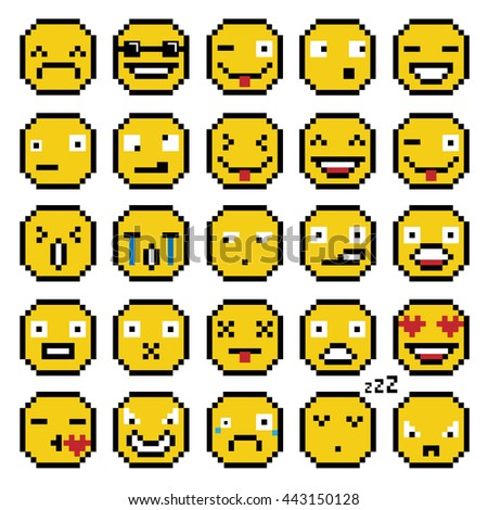 Pixel Art Set Emoji Emoticon Face Stock Vector 498323848 - Shutterstock