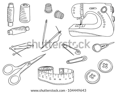 sewing tools stuff equipment drawn hand illustration drawing shutterstock table group