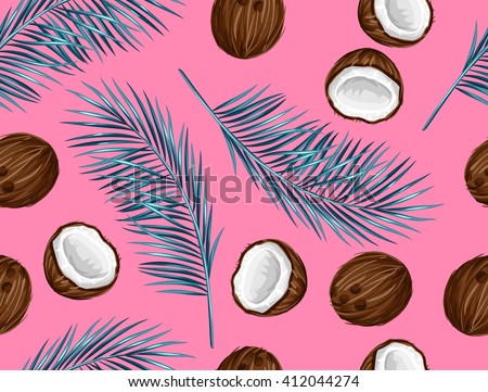 Seamless pattern with coconuts. Tropical abstract background in retro style. Easy to use for backdrop, textile, wrapping paper, wall posters.