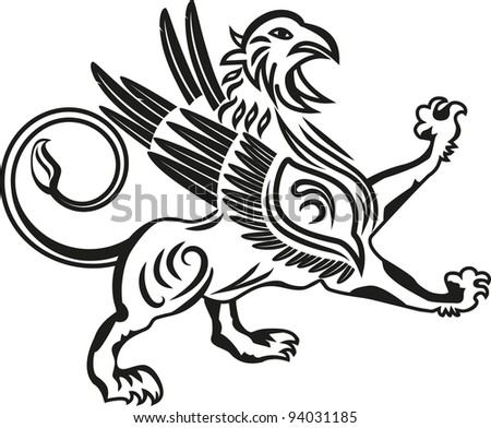 Image of contrast black white heraldic griffin - stock photo