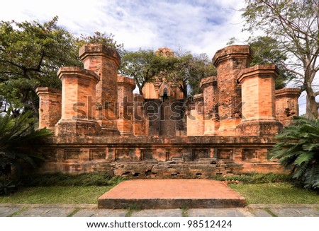 Brick columns of cham temple in Nha Trang, Vietnam