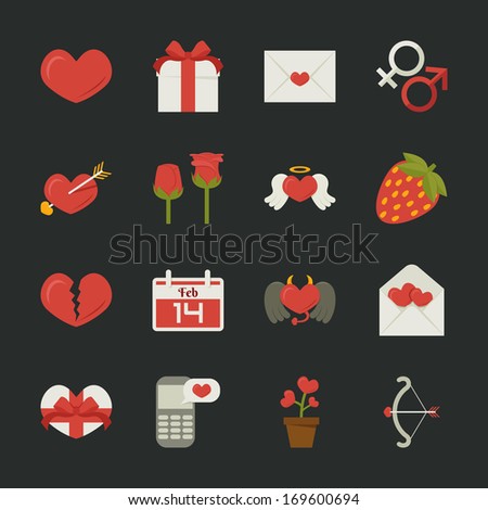 Valentine's day icons, love symbols , flat design , eps10 vector format