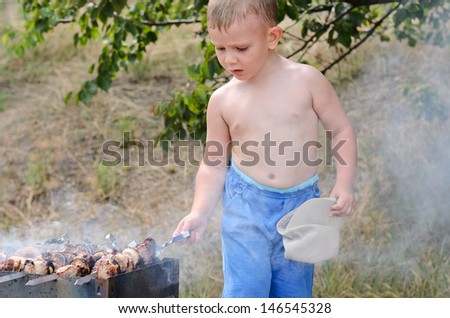 Young Shirtless Boy Cooking Barbecue Standing Stock Photo 146442326 ...