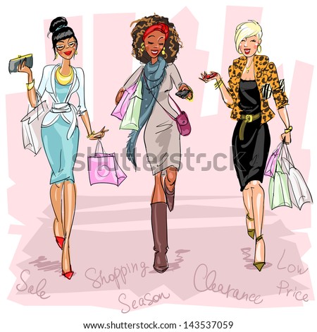 https://thumb1.shutterstock.com/display_pic_with_logo/946831/143537059/stock-vector-hand-drawn-young-women-with-shopping-bags-walking-down-the-street-shopping-doodles-sketch-143537059.jpg
