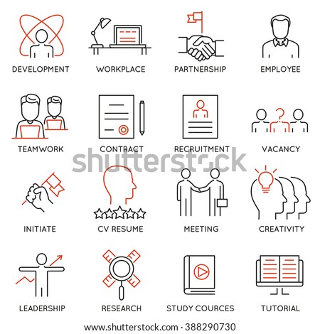Vector set of 16 icons related to business management, strategy, career progress and business process. Mono line pictograms and infographics design elements - part 46