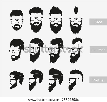 Hairstyles Beard Face Full Face Profile Stock Vector 