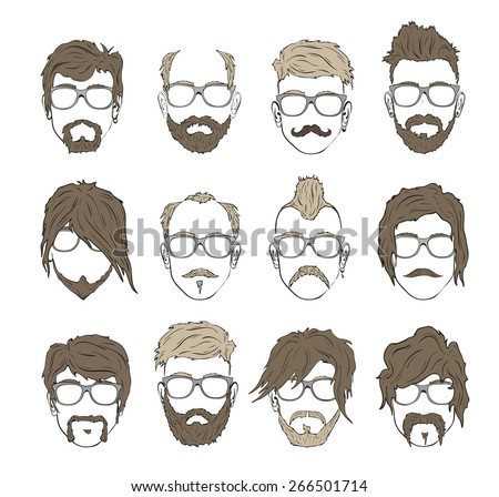mustache, beard and hairstyle hipster - stock vector