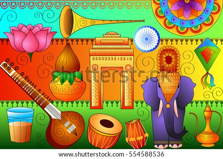 vector kite tabla India Vector Illustration Patriotic Showing Background