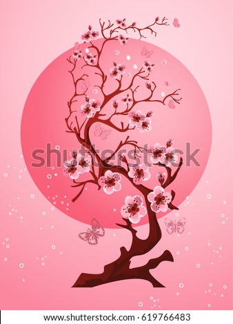 Cherry blossom background. Beautiful spring nature scene