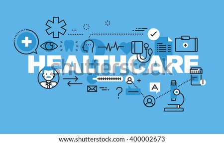 Modern thin line design concept for HEALTHCARE website banner. Vector illustration concept for healthcare diagnosis and treatment.