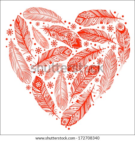 Beautiful Valentines Day Heart Ethnic Feathers Stock Vector 302419691 ...