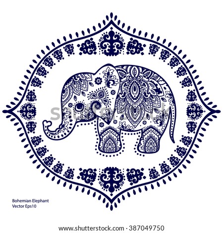 Vintage graphic vector Indian lotus ethnic elephant. African tribal ornament. Can be used for a coloring book, textile, prints, phone case, greeting card