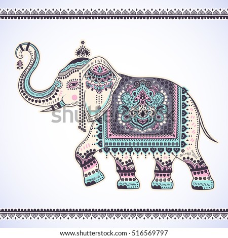 Vintage graphic vector Indian lotus ethnic elephant. African tribal ornament. Can be used for a coloring book, textile, prints, phone case, greeting card