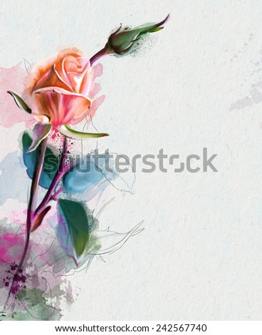 Beautiful orange rose, Watercolor painting