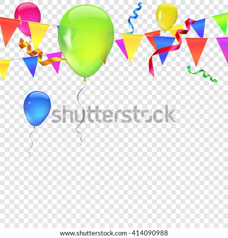 stock vector festive background with flags garlands colored balls and confetti on transparent background 414090988