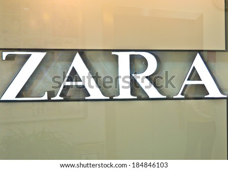 CHENGDU,CHINA - NOV 19,2011:Zara logo on the wall in chengdu,china.Photo is taken on 19 Nov 2011.