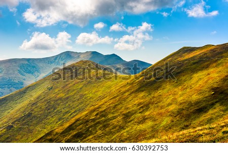 beautiful summer landscape. grassy meadow on a hillside of mountain ridge. good weather with blue sky and few clouds