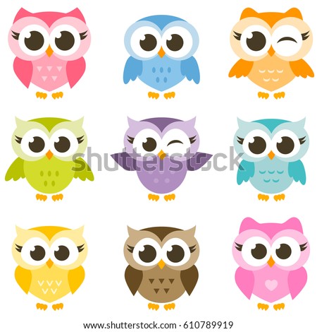 Set Cute Colorful Owls Isolated On Stock Vector 610789919 - Shutterstock