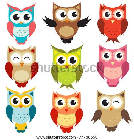 Set Six Cartoon Owls Various Emotions Stock Vector 82204843 - Shutterstock