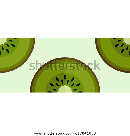 Tiled seamless pattern of green kiwi slices decorative border. Fruit mosaic print. Vector illustration.
