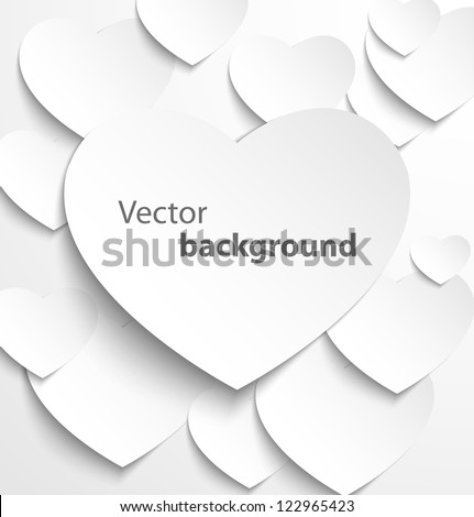Paper heart banner with drop shadows on white background. Vector illustration