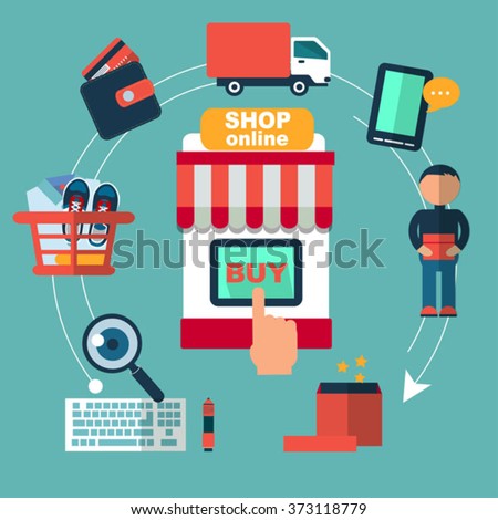 flat icons set of online shopping internet  infographic design elements vector illustration