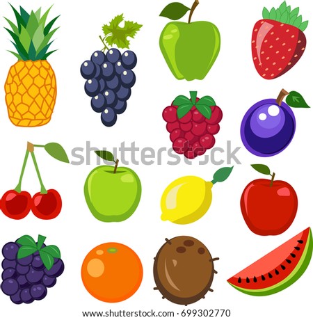 Set Cute Colorful Cartoon Fruit Icons Stock Illustration 87591214 ...